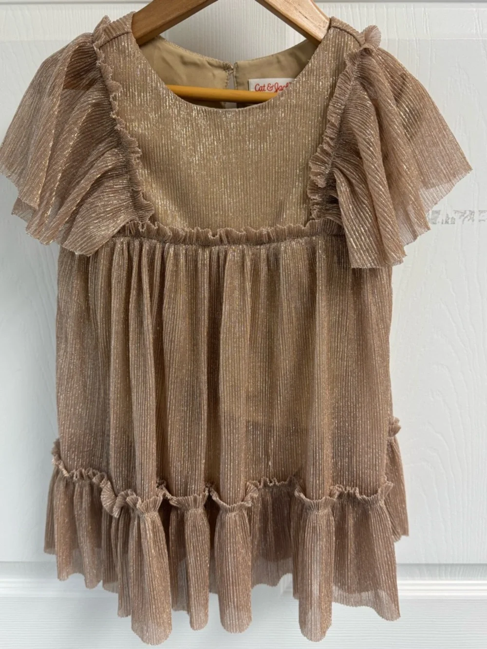 Cat & Jack Shimmery Taupe Ruffle Dress Girls 2T‎ - Picture 4 of 13
